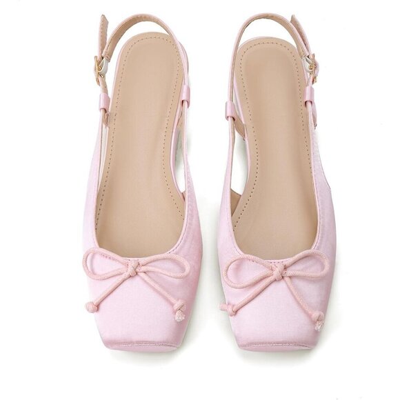 Shoes - Women's Ballet Flats Slingbacks Square Toe Bow Knit Dressy with Ankle Buckles